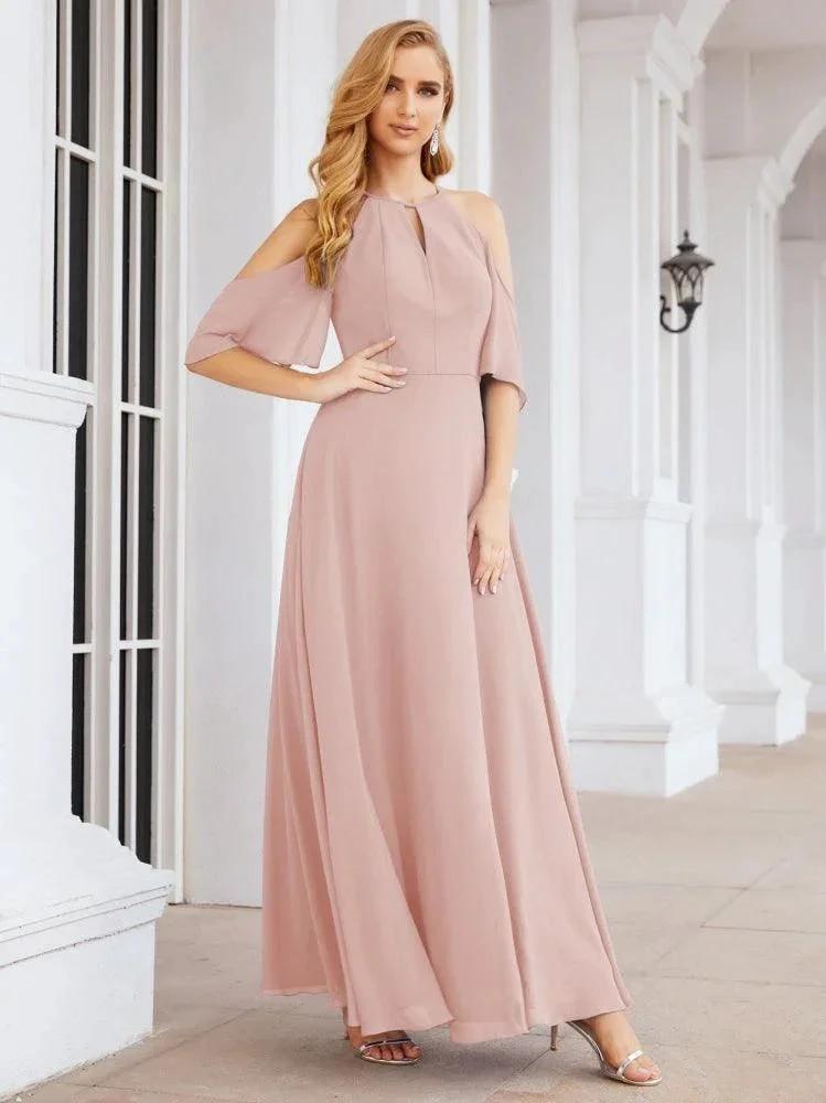 Numbersea Cold Shoulder Bridesmaid Dresses A-Line Long Formal Evening Gowns 28074