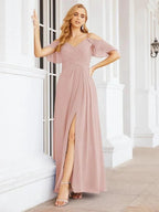 Numbersea Cold Shoulder Long Bridesmaid Dresses Side Slit Formal Prom Gowns Party Wedding 28070