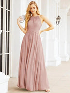 Numbersea Sleeveless Bridesmaid Dresses Long Prom Gown Zipper with Keyhole Back 28056