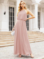 Numbersea  Halter Long Bridesmaid Dresses Formal A line Juniors Dress 28029