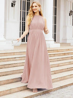 Numbersea Halter Bridesmaid Dress Empire Waist Formal Evening Prom Gown for Mother of The Bride 28030