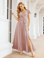 Bridesmaid Dresses with Flutter Sleeves Formal Evening Party Prom Gowns 28044