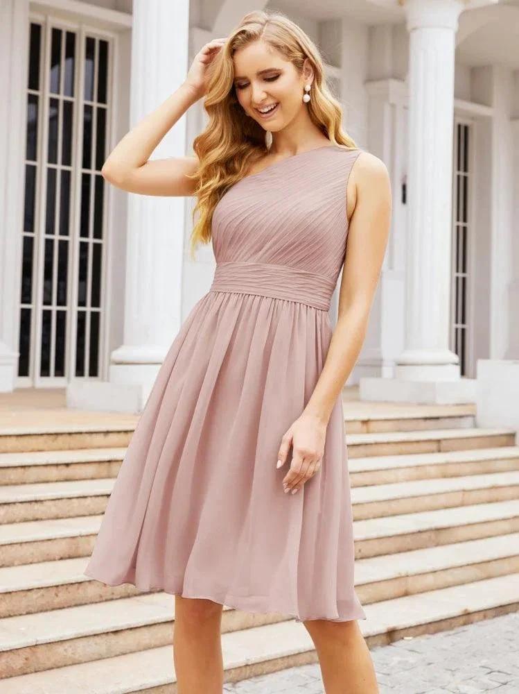 Numbersea Homecoming Dress One Shoulder Pleated Short Formal Prom Gowns 28046