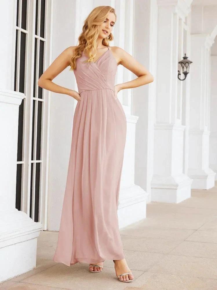 Numbersea Spaghetti Strap Bridesmaid Dresses V-Neck Long A-Line Formal Prom Gowns 28063