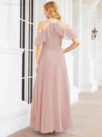 Numbersea Cold Shoulder Long Bridesmaid Dresses Side Slit Formal Prom Gowns Party Wedding 28070