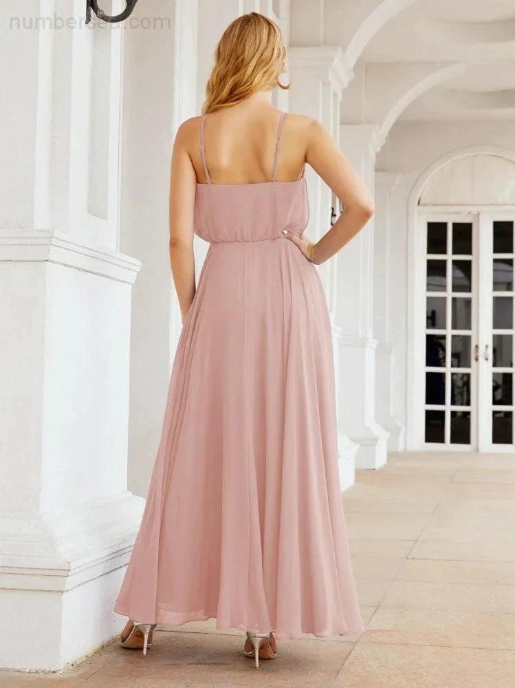 Numbersea  Halter Long Bridesmaid Dresses Formal A line Juniors Dress 28029