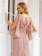 Numbersea Bridesmaid Dresses with Split for Wedding Party Flutter Sleeves 28045
