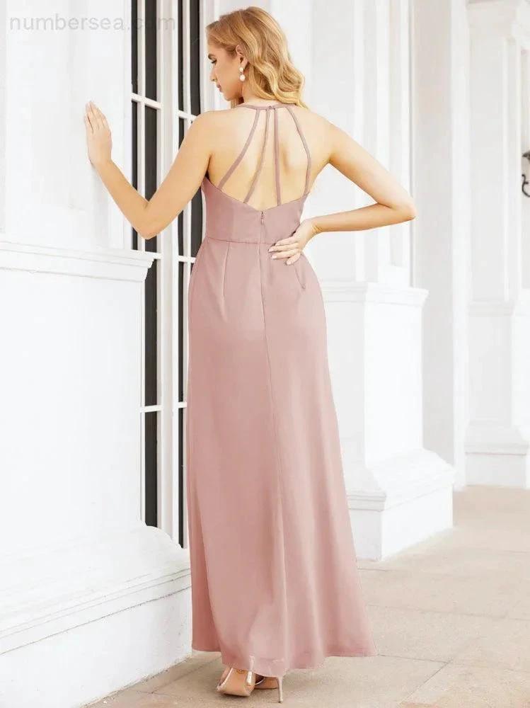 Numbersea Spaghetti Strap Bridesmaid Dresses V-Neck Long A-Line Formal Prom Gowns 28063