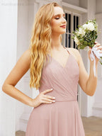 Numbersea Halter Chiffon Bridesmaid Dresses Wedding Appare Sleeveless Formal Prom Dress with Ruffled Back 28035