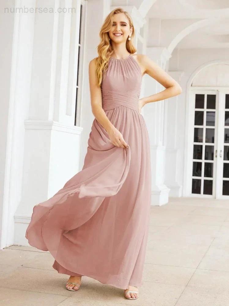 Numbersea Sleeveless Bridesmaid Dresses Long Prom Gown Zipper with Keyhole Back 28056