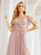 Bridesmaid Dresses with Flutter Sleeves Formal Evening Party Prom Gowns 28044