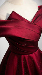 Burgundy satin long A line prom dress evening dress Y767
