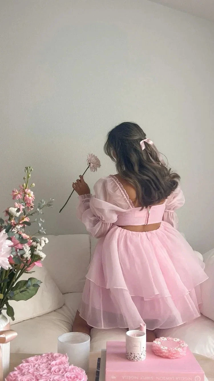 Pink A-line Puffy Dress Pink Homecoming Dress Y2428
