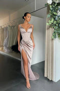 Spaghetti Straps Sleeveless V-Neck Split Prom Dress