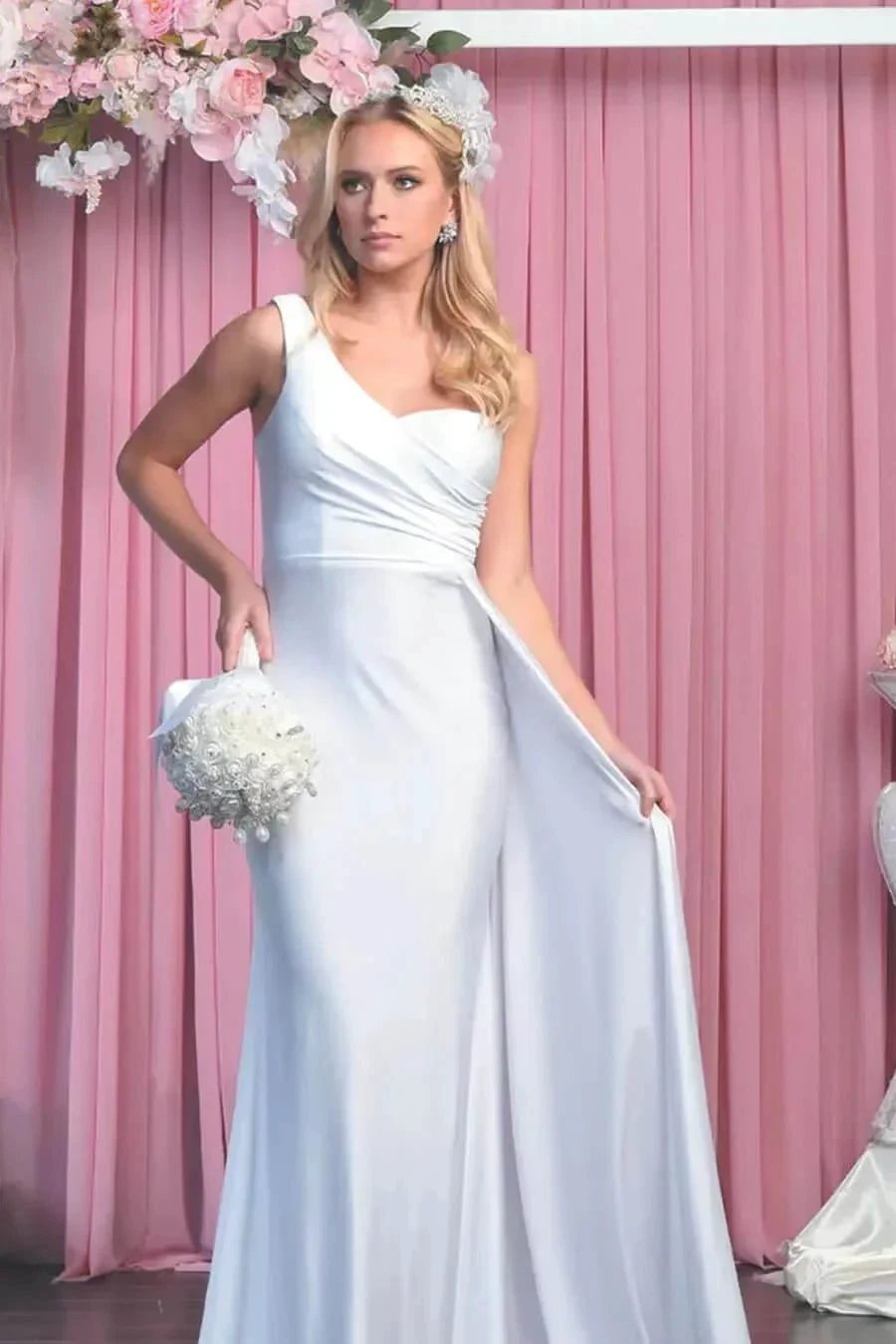 Elegant Mermaid Long One Shoulder Evening Dress with Ruffles