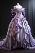 Princess Prom Dress Lilac 3D Floral Pleated Evening Gown  Sweet 16 Ball Gown Y7606