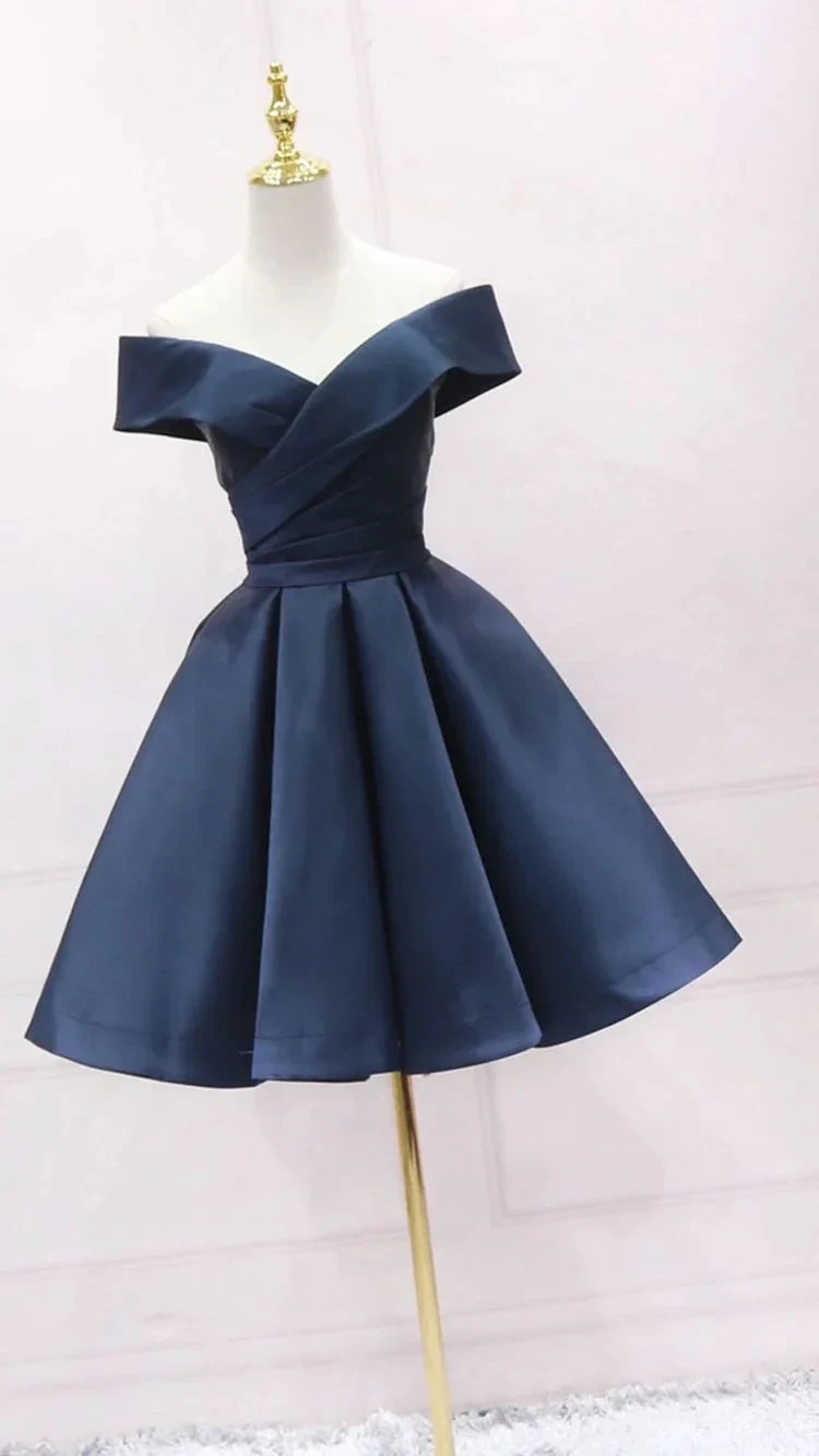 Simple Navy Blue Short Homecoming Dress Ruffle Mini Party Gowns Custom Made Women Party Gowns Short Graduation Dress Y2123