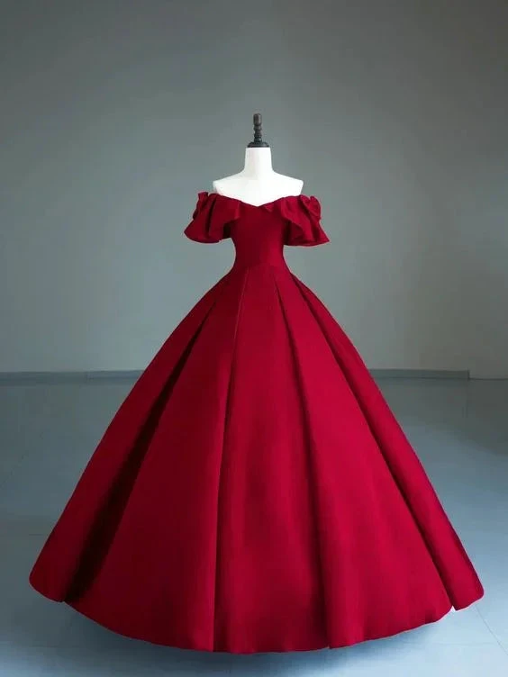 Dark Red Off The Shoulder Ball Gown,Sweet 15 Dress Y6962