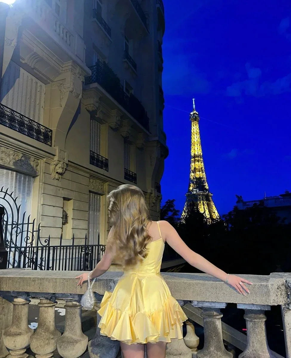 A-line Spaghetti Straps Yellow Homecoming Dress Yellow Graduation Dress For Teen Y2364