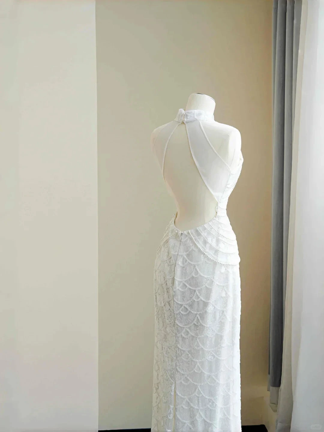 Classy White  Sequins Pearls Chain Sheath Long Prom Dress Evening Dress Y8670