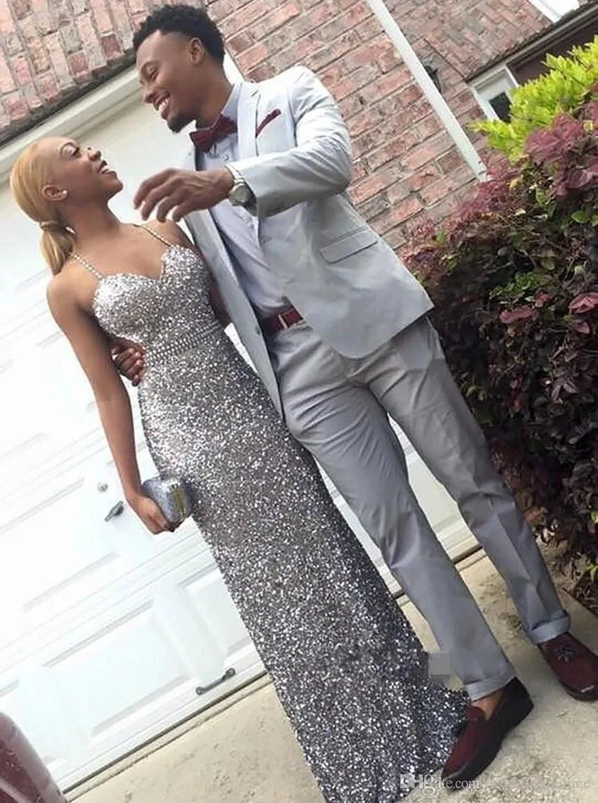 Fashion spaghetti strap silver prom dress with beading, elegant silver sequin evening dress,bodycon mermaid sequin party dress Y578