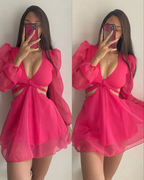 Plunge Neck Cut Out Waist A-Line Dress Sexy Homecoming Dress Y2135