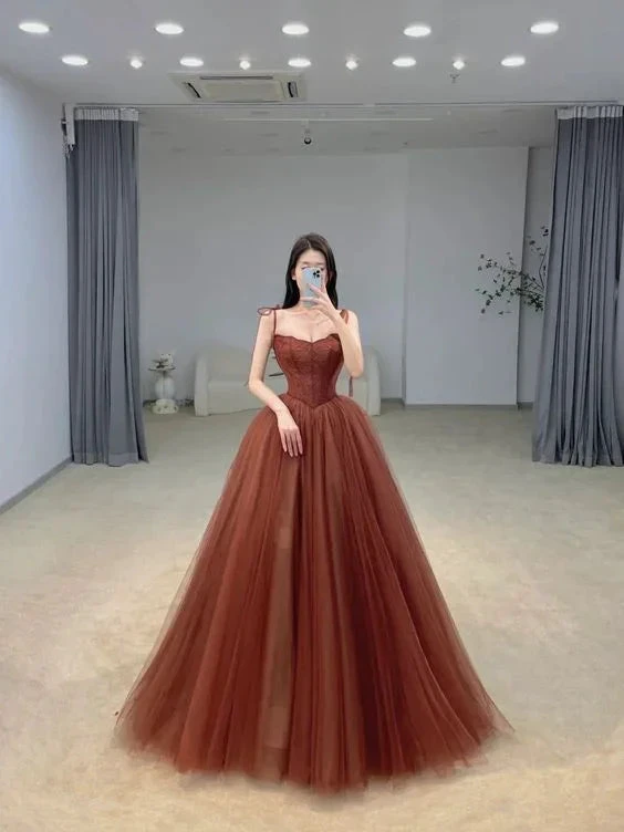 Glamorous A-line Spaghetti Straps Tulle Ball Gown,16th Birthday Dress Y7176