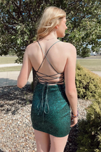 Straps Dark Green Cowl Neck Tight Mini Dress Dark Green Homecoming Dress Y2948