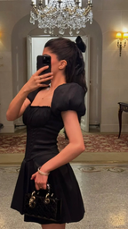 Vintage Black Puffy Sleeves Homecoming Dress Black Birthday Party Dress Y5811