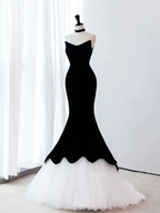 Black Mermaid Velvet Tulle Long Prom Dress Evening Dress Y4678