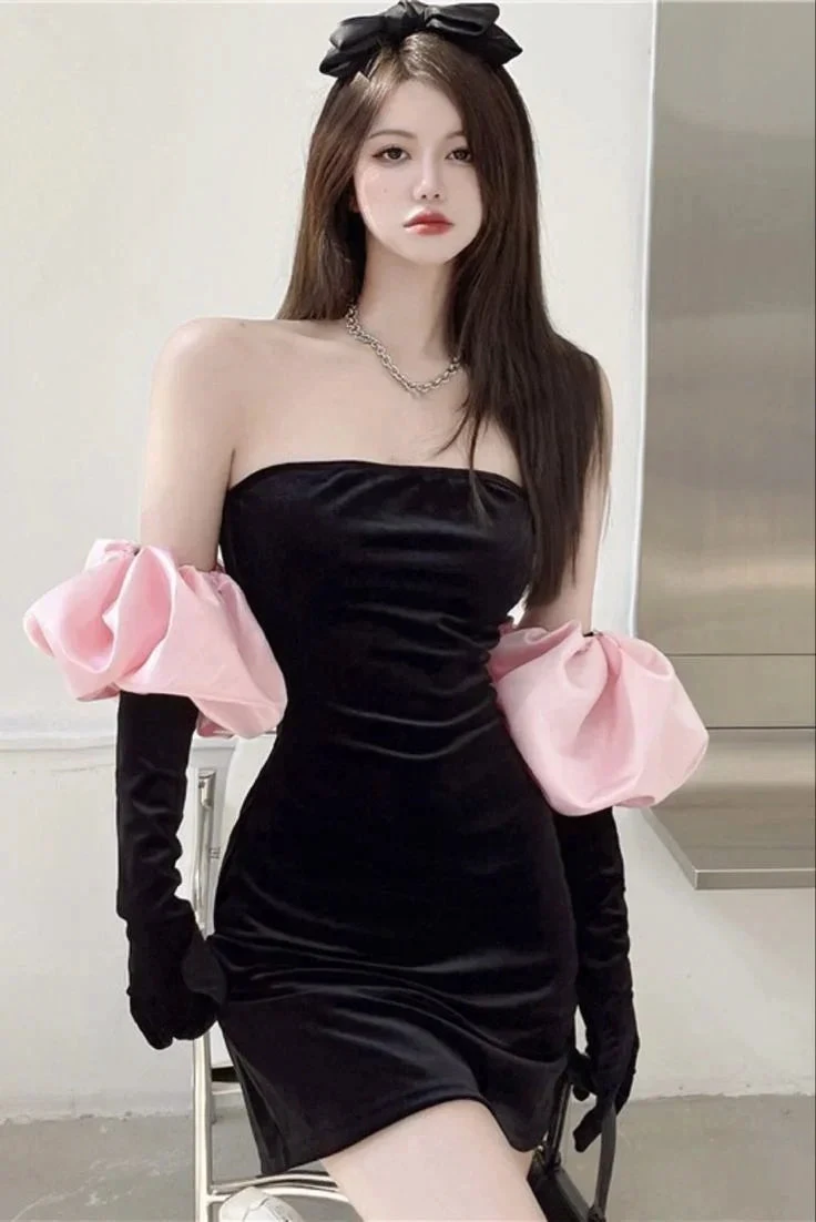 Sexy Black Strapless Homecoming Dress Black Party Dress Y2381
