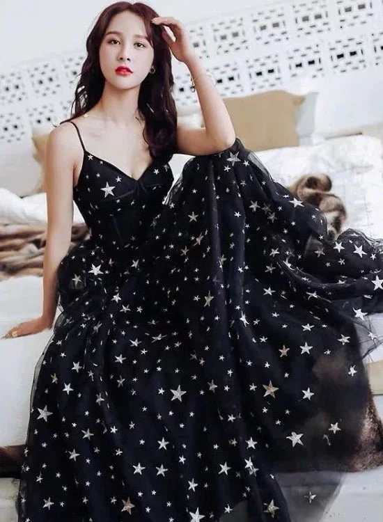 Sexy Black Sweetheart Tulle Long Party Dress Chic Black Evening Dress Prom Dress Y1159