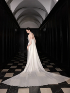 Classy White Satin Chiffon Mermaid Prom Dress,Strapless Long Wedding Dress Y8591