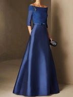 A-Line/Princess Off-the-Shoulder Short Sleeves Mother of the Bride Dresses with Belt Applique