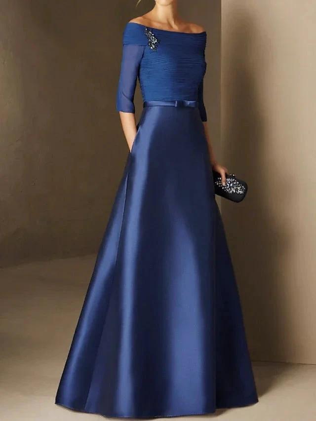 A-Line/Princess Off-the-Shoulder Short Sleeves Mother of the Bride Dresses with Belt Applique