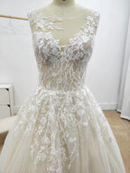 A-line Floral Applique Beach Wedding Dresses Backless Wedding Gown  WD467
