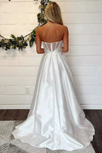 A-Line Strapless White Wedding Dress Simple Wedding Dresses WD717