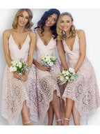 A-Line V-Neck Pearl Pink Lace Bridesmaid/Prom/Homecoming Dress BD053