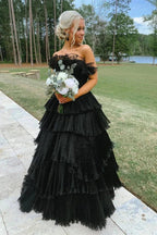 Off-the-Shoulder Ruffle Layers Tulle Prom Dress SYP144