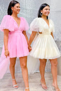 Plunging V Neck Tulle Homecoming Dress SYH109