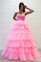 Strapless Pleated Multi-Layers Tulle Prom Dress SYP148