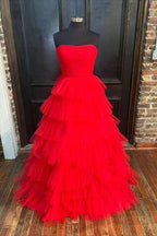 Strapless Pleated Multi-Layers Tulle Prom Dress SYP148