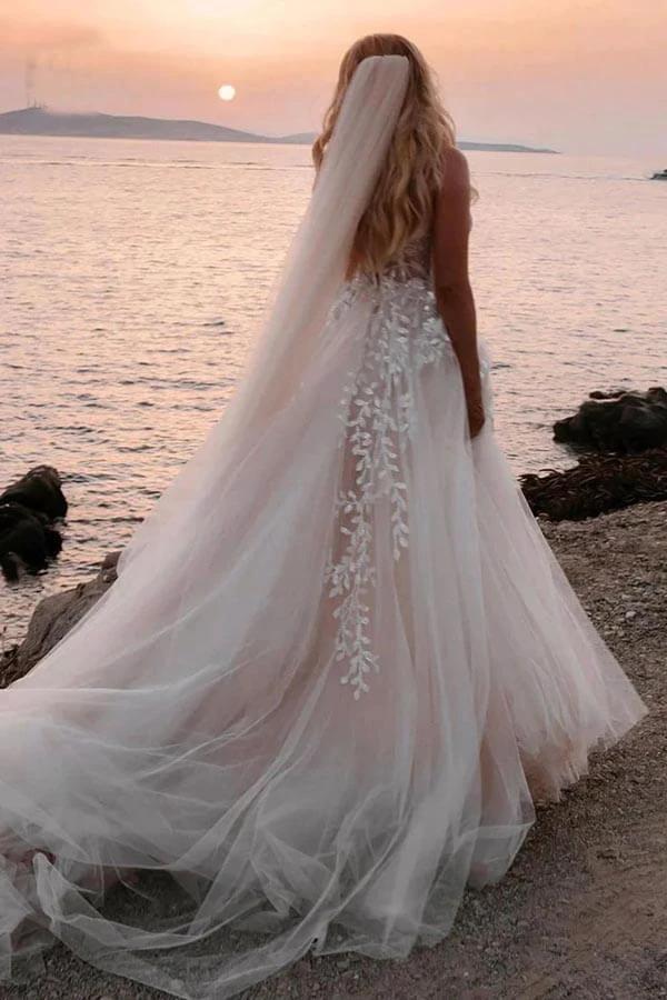 A-line Sweetheart Lace Appliques Boho Long Wedding Dress WD753
