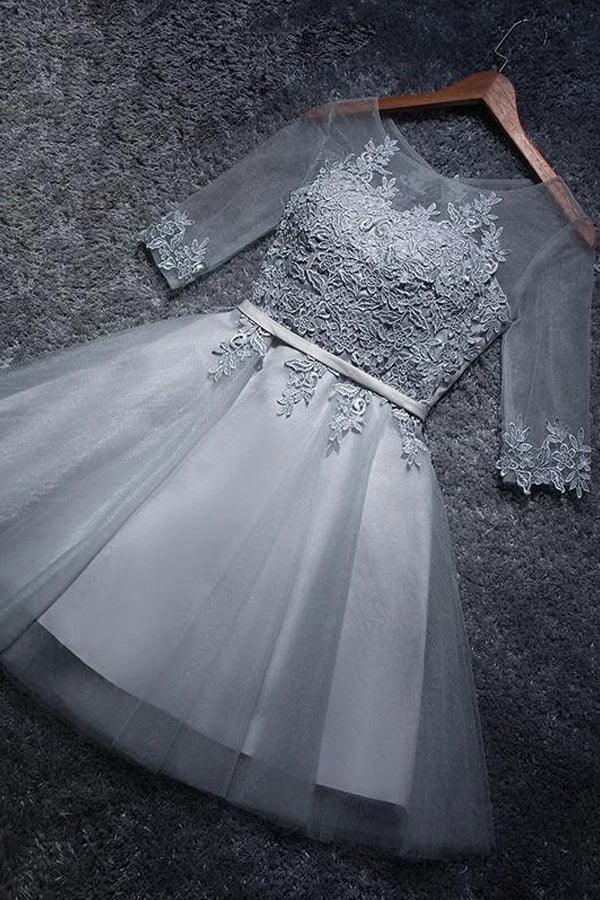 A-line Tulle Homecoming Dresses Scoop Short/Mini Prom Dresses  PD047