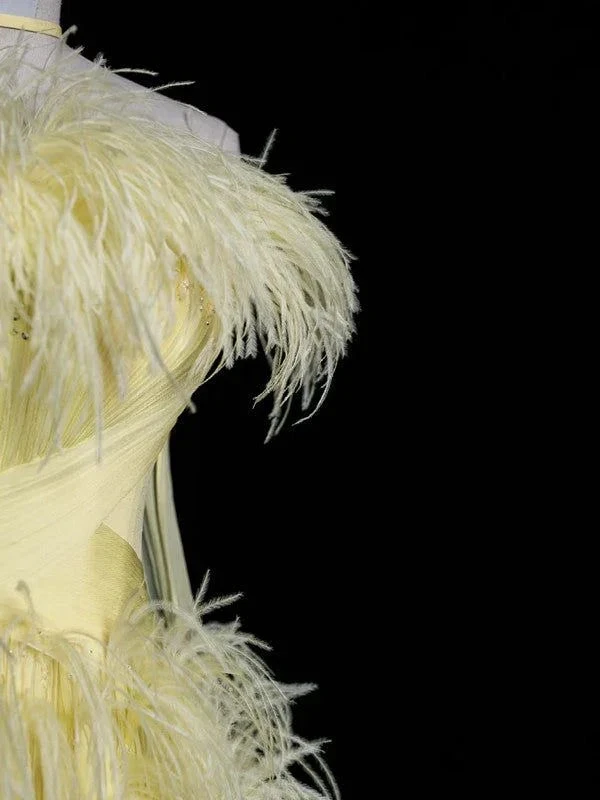 Gorgeous Tulle Feathers Strapless Evening Dress Yellow Formal Evening Gown Y8007