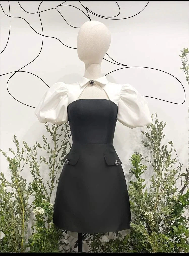 New Arrival A-line Homecoming Dress Puffy Sleeves Graduation Dress Y2551
