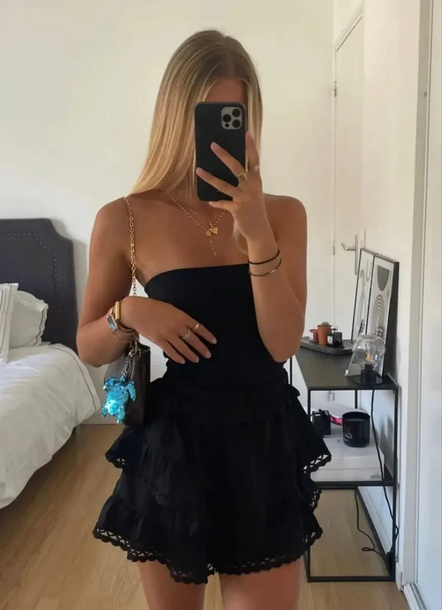 Black Strapless A-line Homecoming Dress Black Mini Dress Y2163
