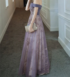 Dreamy Purple Prom Dress off Shoulder Evening Dress Elegant Long Banquet Dress Sleeveless Party Dress Girl Graduation Dress Y4286