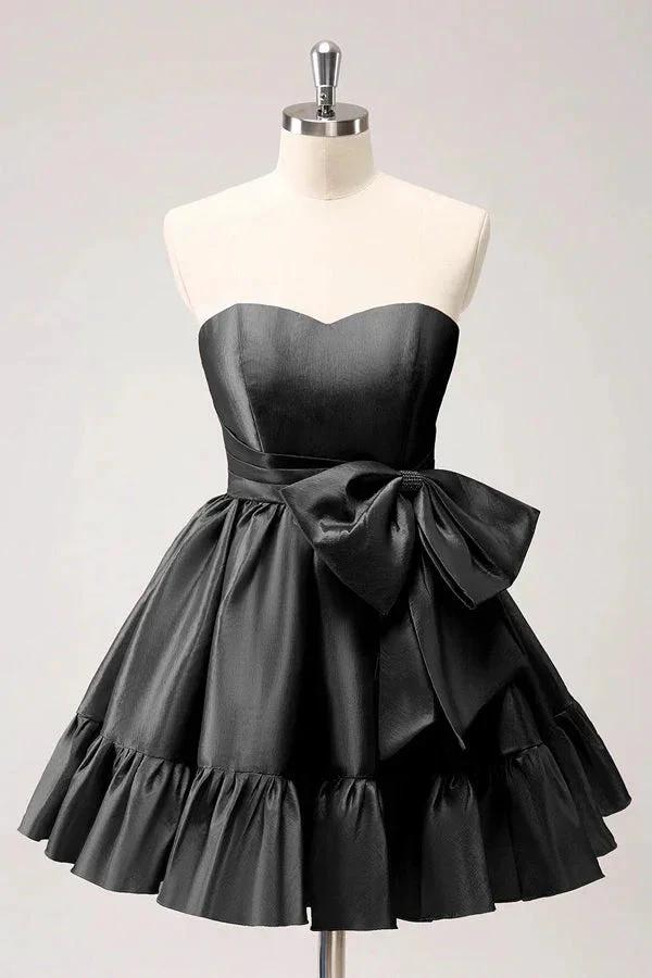 A Line Fuchsia Strapless Ruffle Cute Homecoming Dress with Bow PD558