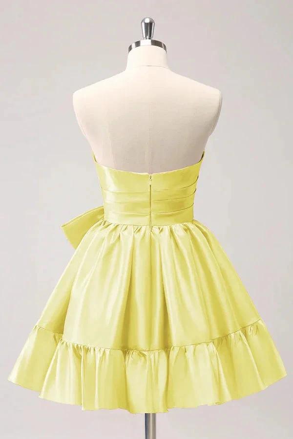 A Line Fuchsia Strapless Ruffle Cute Homecoming Dress with Bow PD558